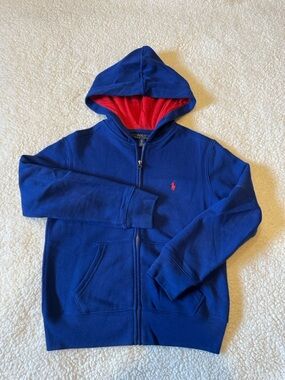 Polo by Ralph Lauren Blue Zip Hoodie with Red Hood Lining